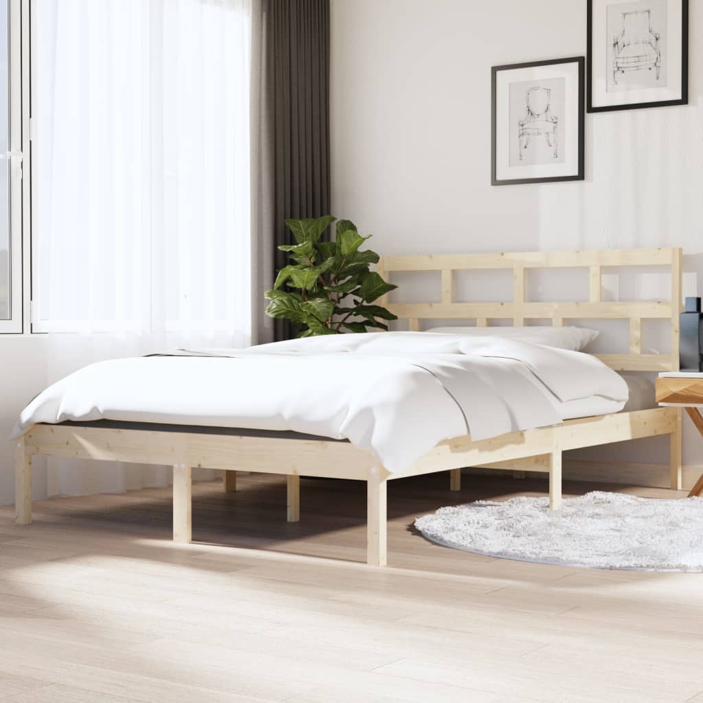 vidaXL Bed Frame | Natural wood | Solid pine wood | 135 x 190 cm |  Durable