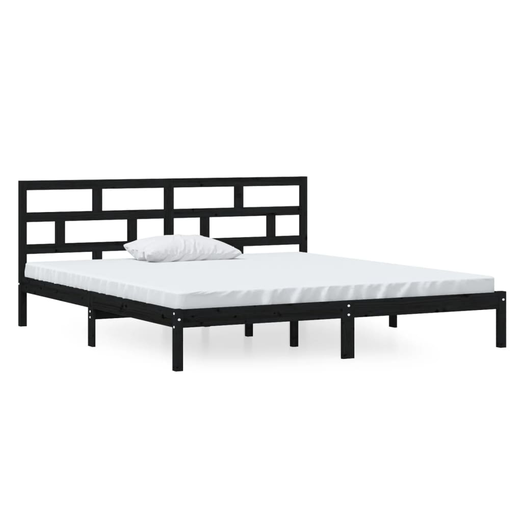 vidaXL Bed Frame | Black | Solid pine wood, Plywood | Double | Bed Frame