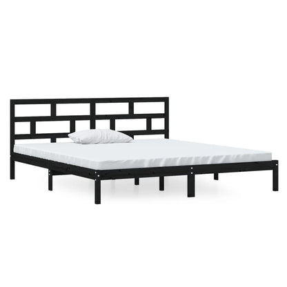 vidaXL Bed Frame | Black | Solid pine wood, Plywood | Double | Bed Frame