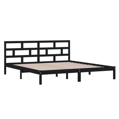 vidaXL Bed Frame | Black | Solid pine wood, Plywood | Double | Bed Frame