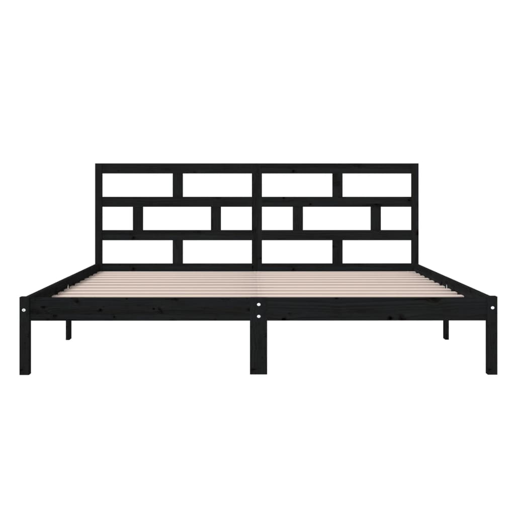 vidaXL Bed Frame | Black | Solid pine wood, Plywood | Double | Bed Frame