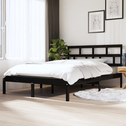 vidaXL Bed Frame | Black | Solid pine wood, Plywood | Double | Bed Frame