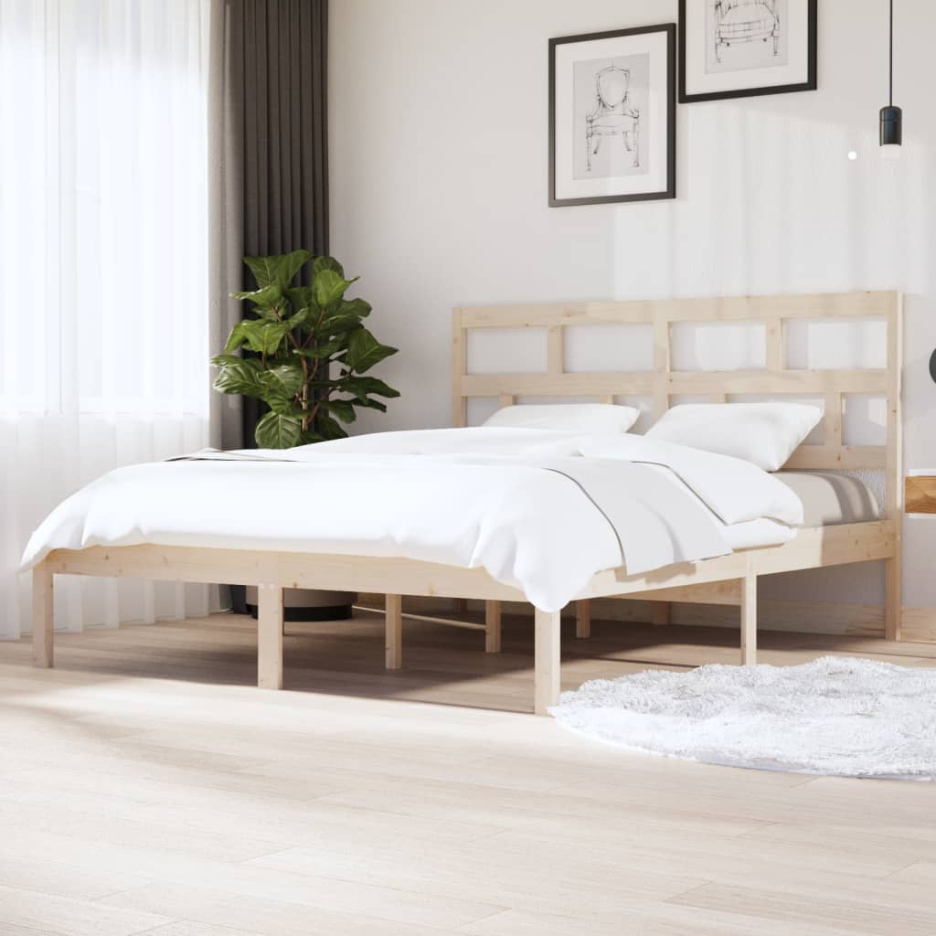 vidaXL Bed Frame | Natural wood | Solid pine wood | Double |  Durable