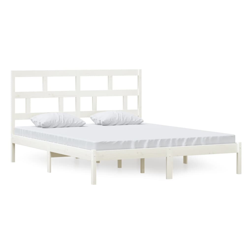 vidaXL Bed Frame | White | Solid pine wood, plywood | Double | Modern