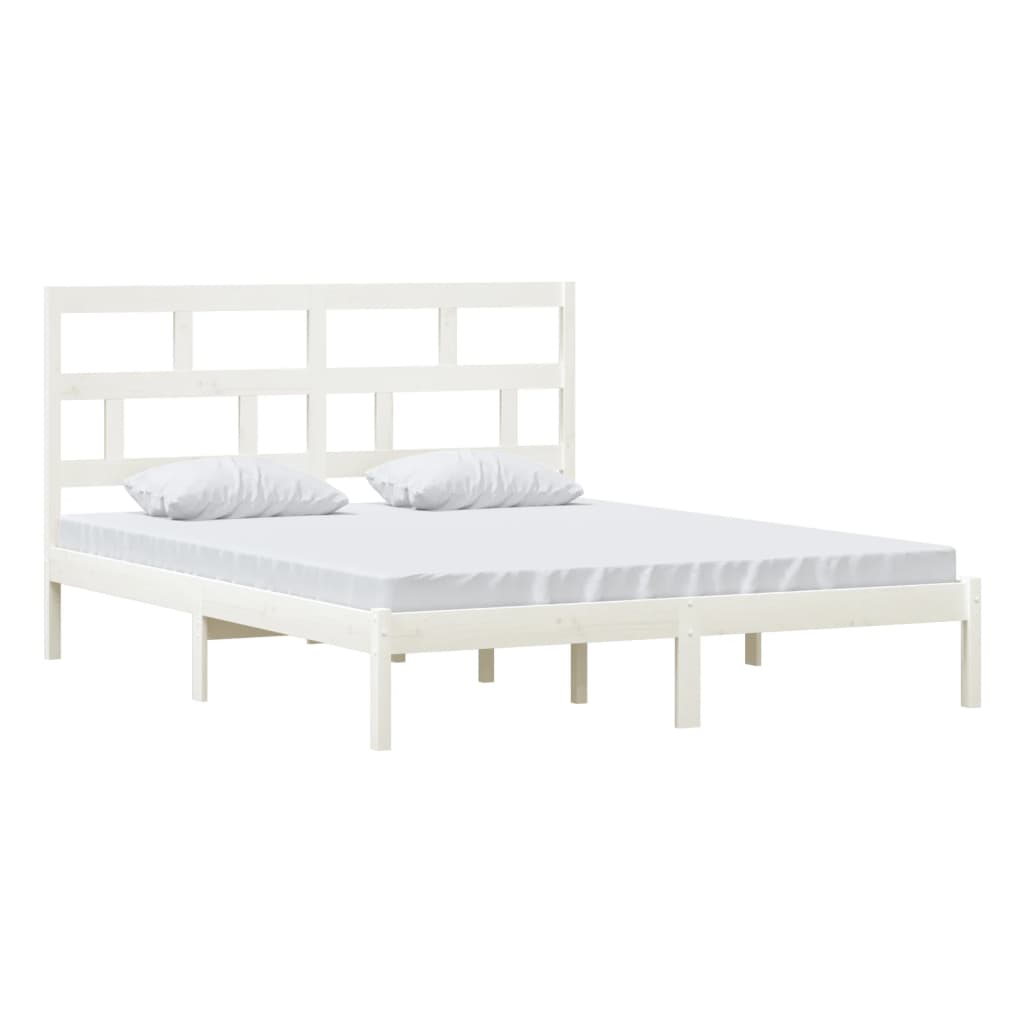 vidaXL Bed Frame | White | Solid pine wood, plywood | Double | Modern