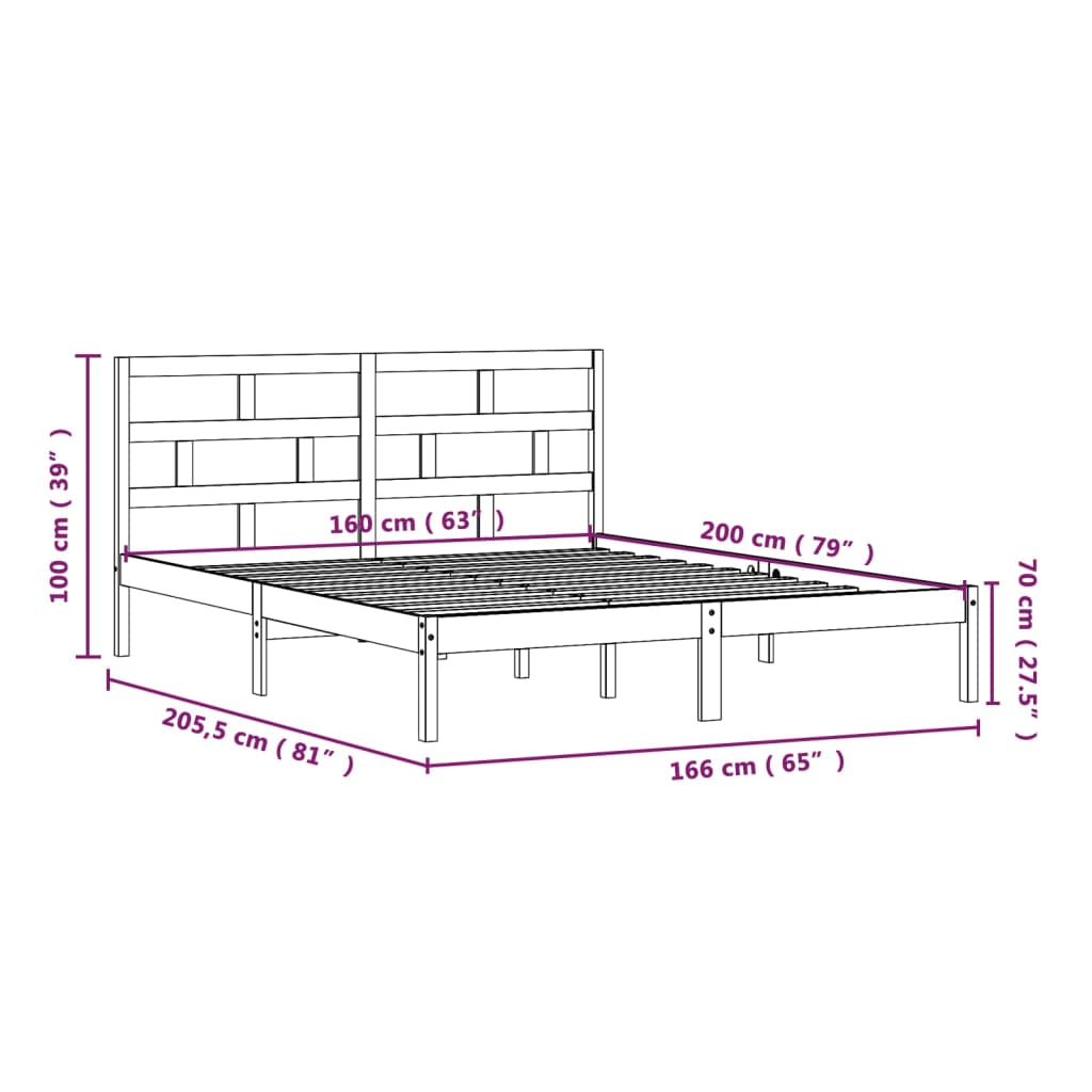 vidaXL Bed Frame | White | Solid pine wood, plywood | Double | Modern