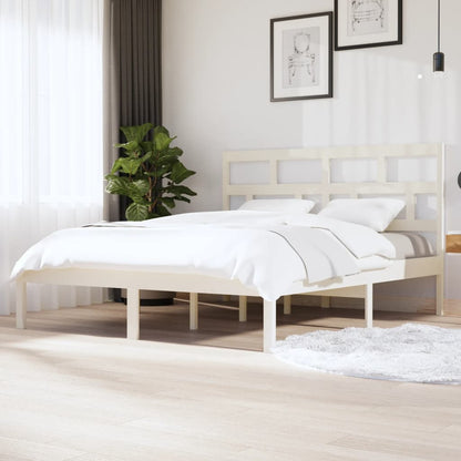 vidaXL Bed Frame | White | Solid pine wood, plywood | Double | Modern