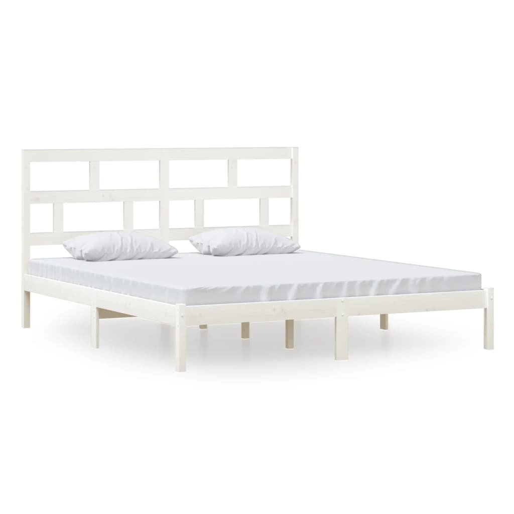 vidaXL Bed Frame | White | Solid Pine Wood, Plywood | Super King