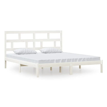 vidaXL Bed Frame | White | Solid Pine Wood, Plywood | Super King