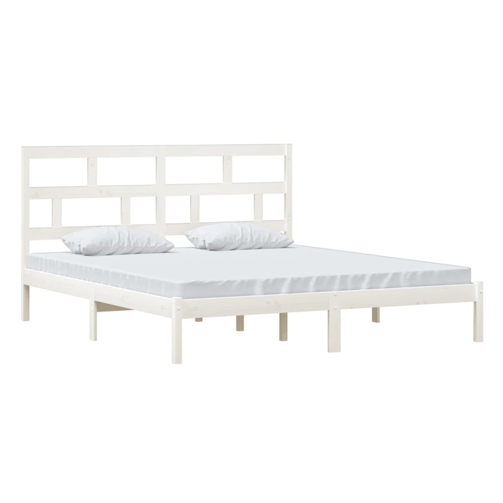 vidaXL Bed Frame | White | Solid Pine Wood, Plywood | Super King