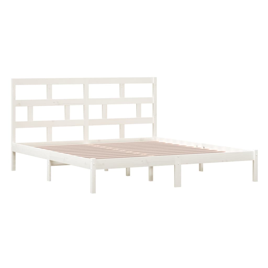 vidaXL Bed Frame | White | Solid Pine Wood, Plywood | Super King