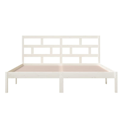 vidaXL Bed Frame | White | Solid Pine Wood, Plywood | Super King
