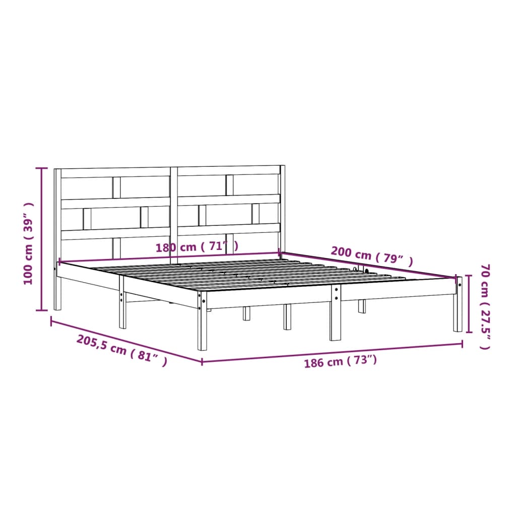 vidaXL Bed Frame | White | Solid Pine Wood, Plywood | Super King