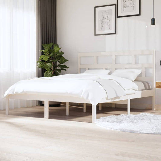 vidaXL Bed Frame | White | Solid Pine Wood, Plywood | Super King