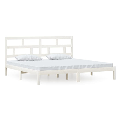 vidaXL Bed Frame | White | Solid Pine Wood | 200x200 cm | Durable | Bed Frame
