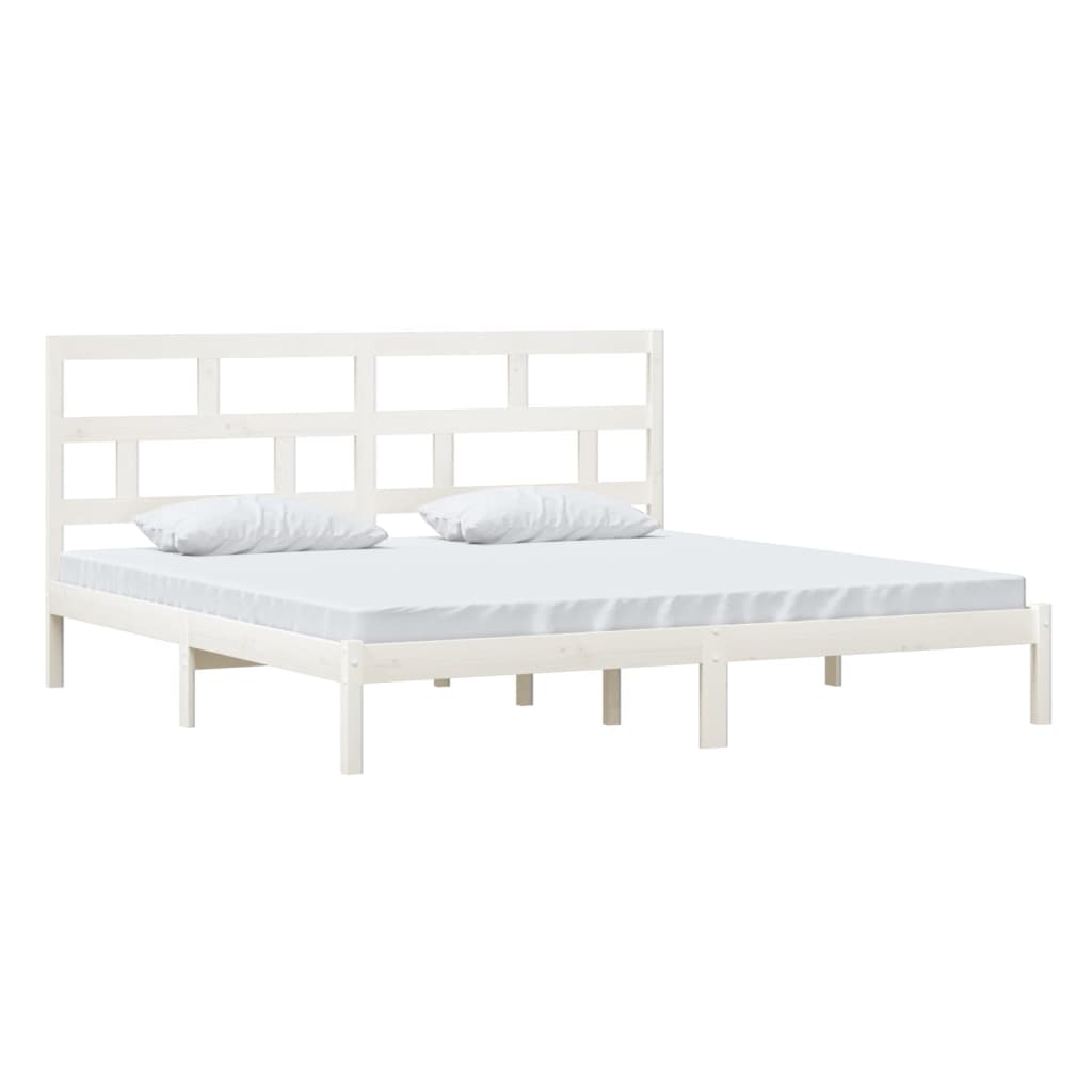 vidaXL Bed Frame | White | Solid Pine Wood | 200x200 cm | Durable | Bed Frame