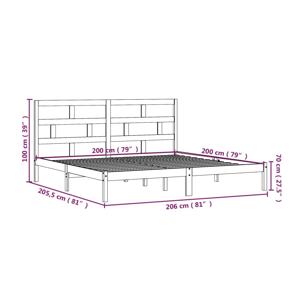 vidaXL Bed Frame | White | Solid Pine Wood | 200x200 cm | Durable | Bed Frame