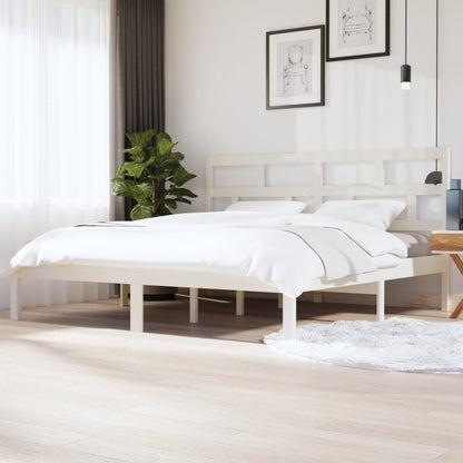 vidaXL Bed Frame | White | Solid Pine Wood | 200x200 cm | Durable | Bed Frame