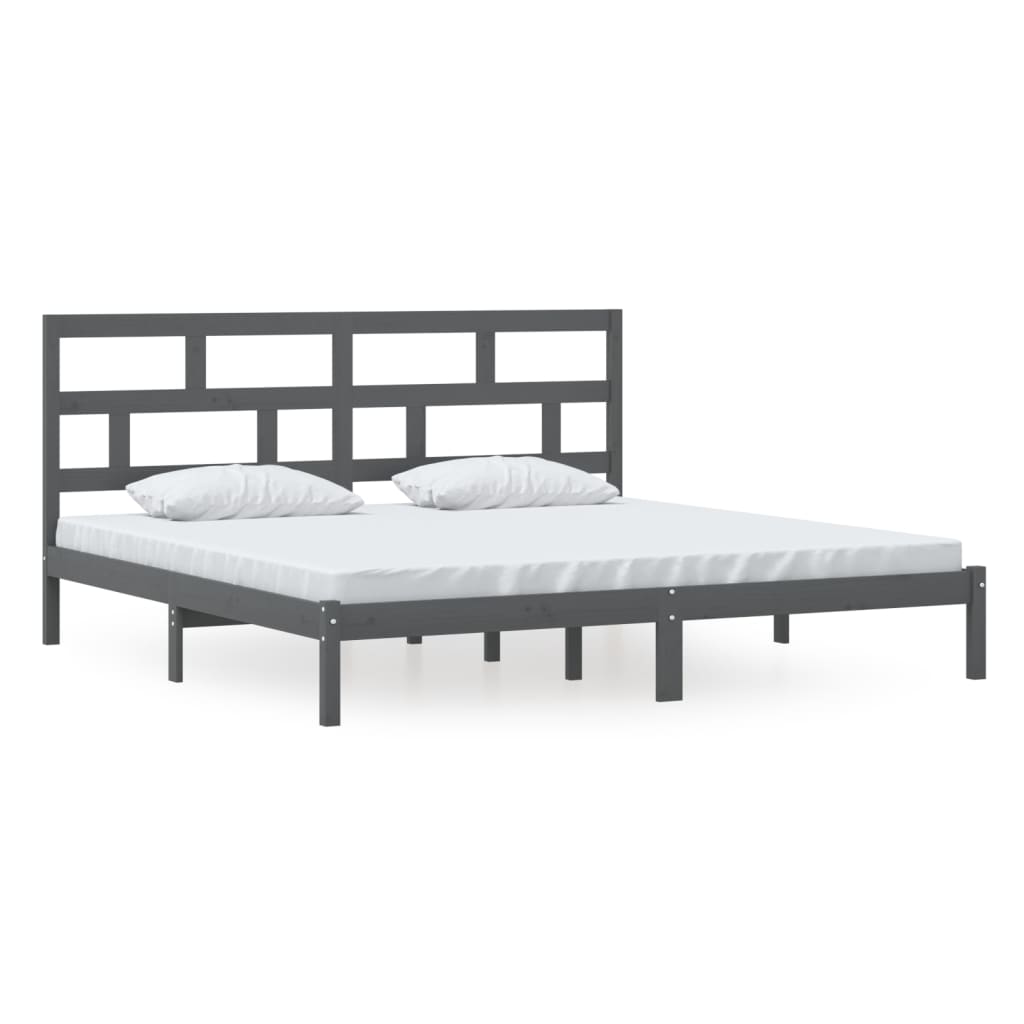 vidaXL Bed Frame | Grey | Solid Pine Wood | Double | Classic/Traditional