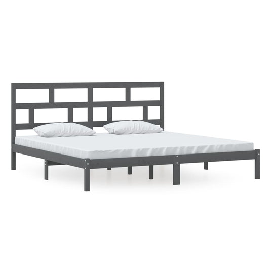vidaXL Bed Frame | Grey | Solid Pine Wood | Double | Classic/Traditional
