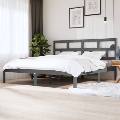 vidaXL Bed Frame | Grey | Solid Pine Wood | Double | Classic/Traditional