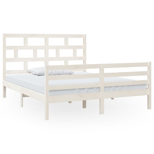 3101294 vidaXL Bed Frame without Mattress White Solid Wood 160x200 cm (810441+814205)