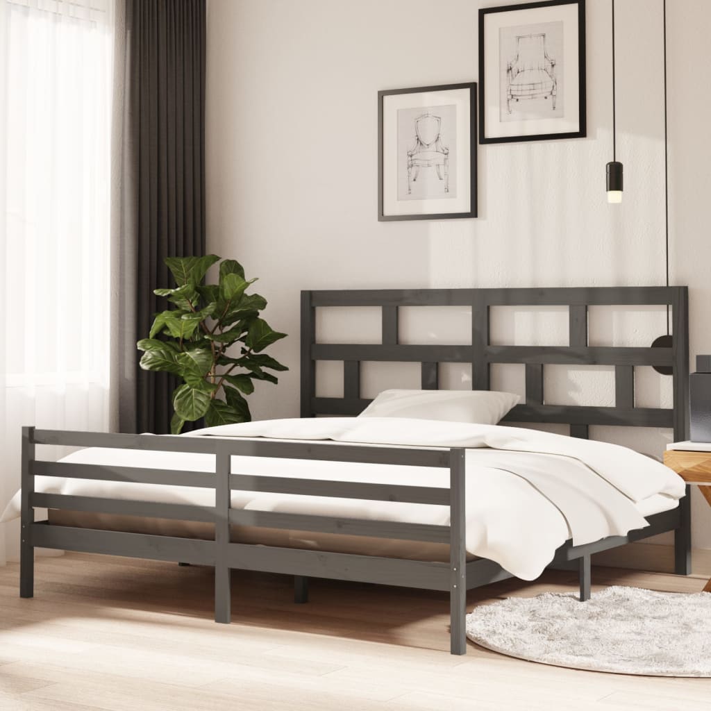 3101305 vidaXL Bed Frame without Mattress Grey Solid Wood 200x200 cm (810452+814216)
