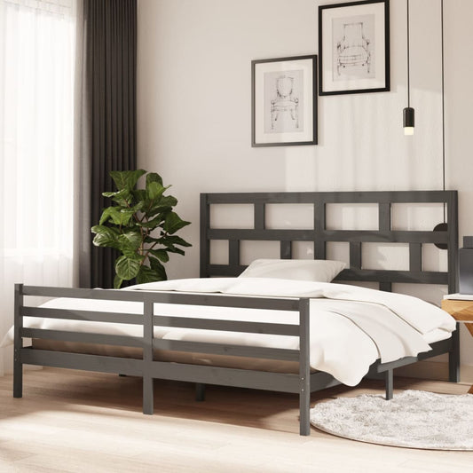 3101305 vidaXL Bed Frame without Mattress Grey Solid Wood 200x200 cm (810452+814216)