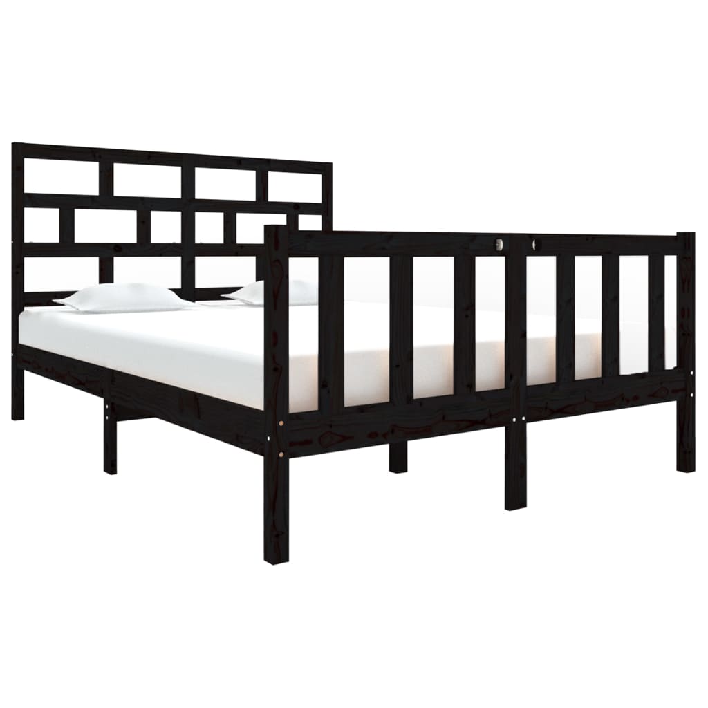 vidaXL Bed Frame | Black | Solid pine wood | 135x190 cm | Durable | Bed Frame