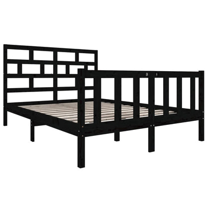vidaXL Bed Frame | Black | Solid pine wood | 135x190 cm | Durable | Bed Frame