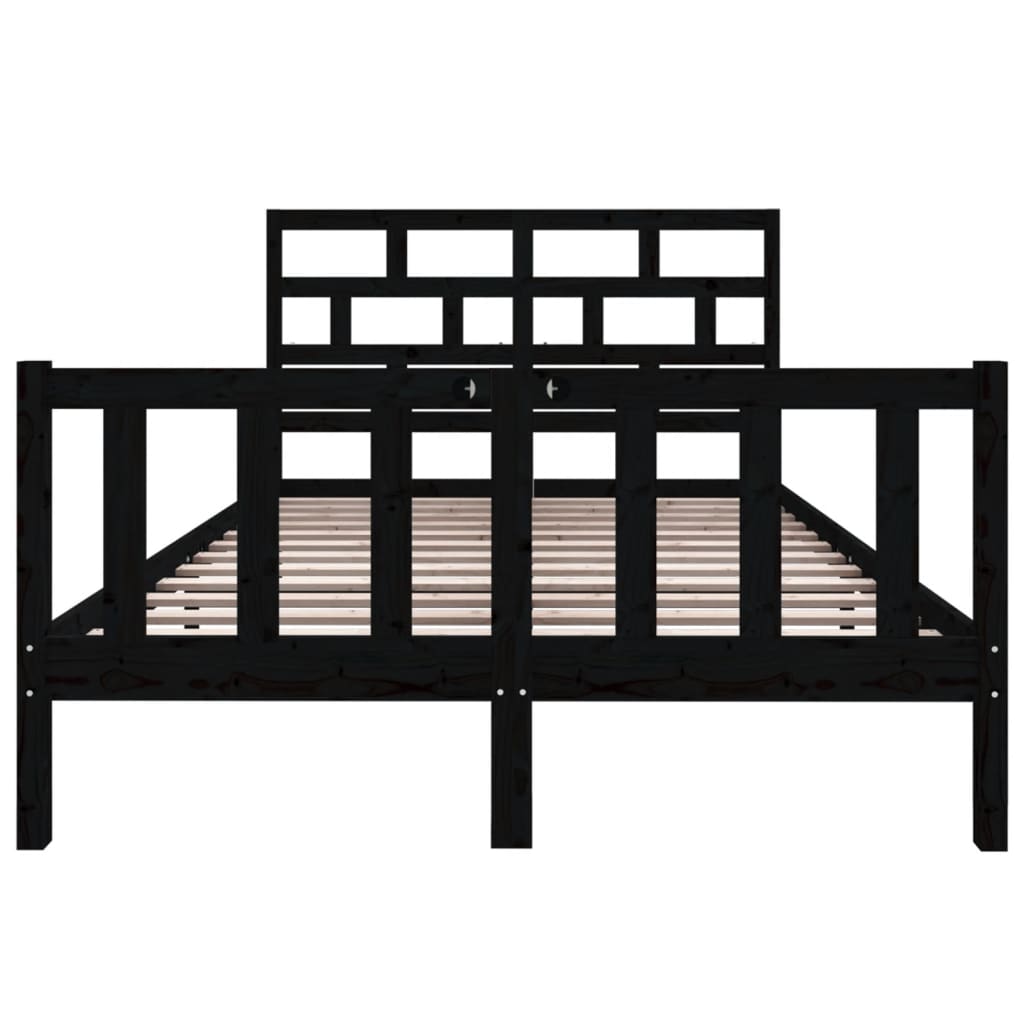vidaXL Bed Frame | Black | Solid pine wood | 135x190 cm | Durable | Bed Frame