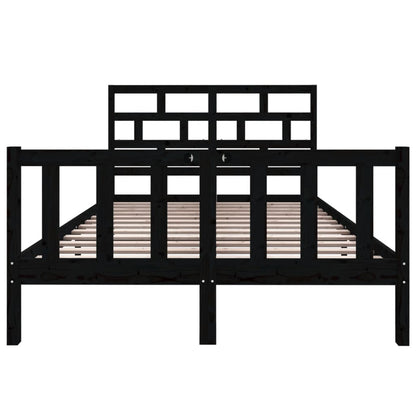 vidaXL Bed Frame | Black | Solid pine wood | 135x190 cm | Durable | Bed Frame