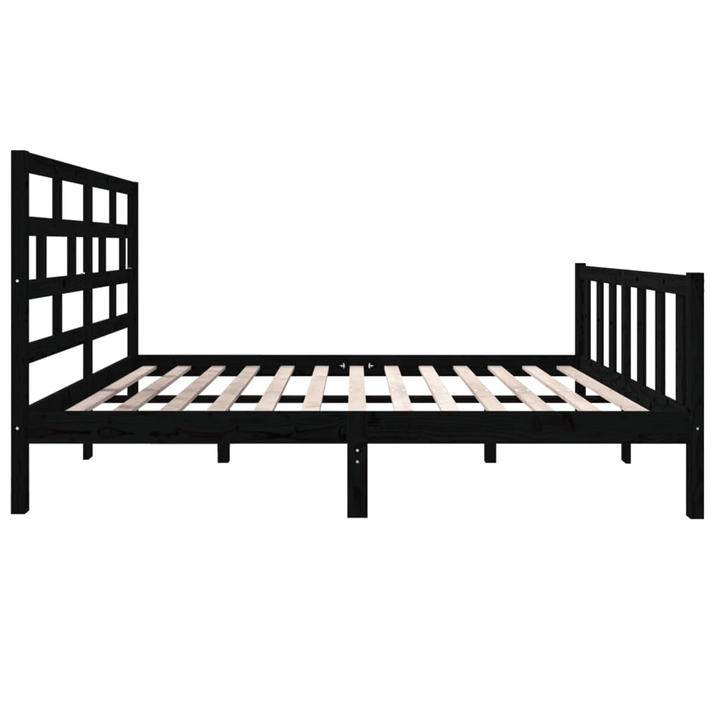 vidaXL Bed Frame | Black | Solid pine wood | 135x190 cm | Durable | Bed Frame