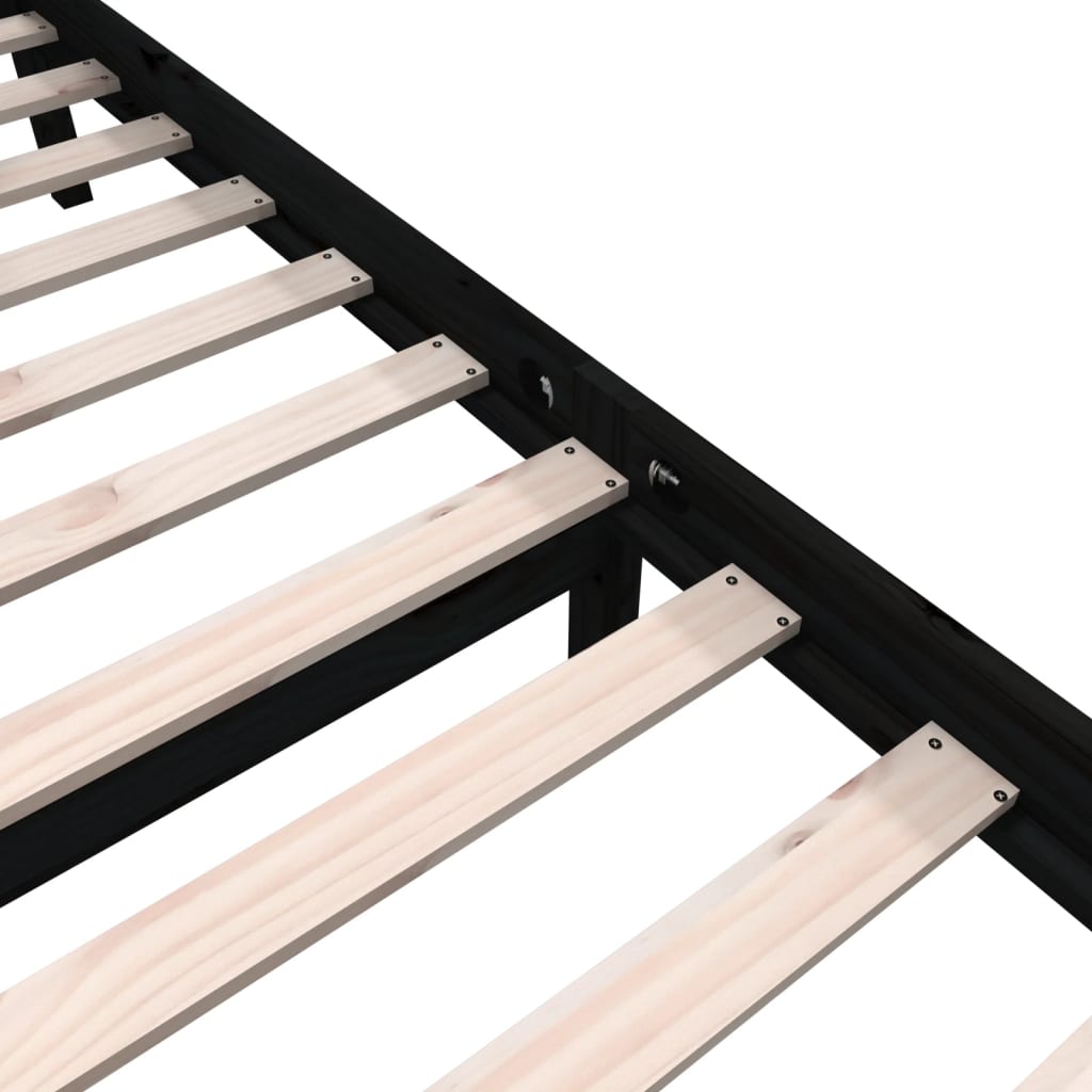vidaXL Bed Frame | Black | Solid pine wood | 135x190 cm | Durable | Bed Frame