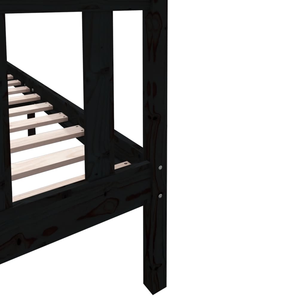 vidaXL Bed Frame | Black | Solid pine wood | 135x190 cm | Durable | Bed Frame