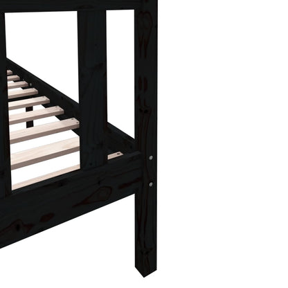vidaXL Bed Frame | Black | Solid pine wood | 135x190 cm | Durable | Bed Frame