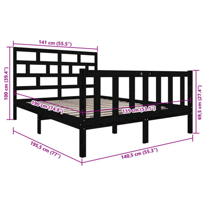 vidaXL Bed Frame | Black | Solid pine wood | 135x190 cm | Durable | Bed Frame