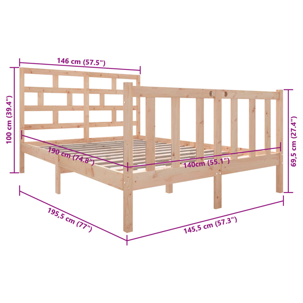 3101328 vidaXL Bed Frame without Mattress Solid Wood 140x190 cm (810062+814194)