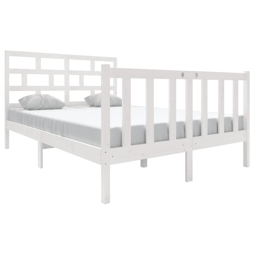 3101329 vidaXL Bed Frame without Mattress White Solid Wood 140x190 cm (810063+814195)
