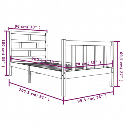 3101333 vidaXL Bed Frame without Mattress Solid Wood 90x200 cm (810067+814174)