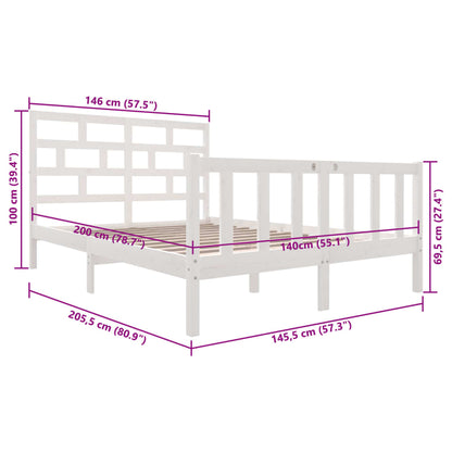 3101349 vidaXL Bed Frame without Mattress White Solid Wood 140x200 cm (810083+814195)