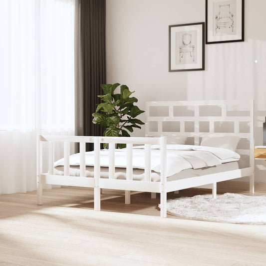 3101349 vidaXL Bed Frame without Mattress White Solid Wood 140x200 cm (810083+814195)