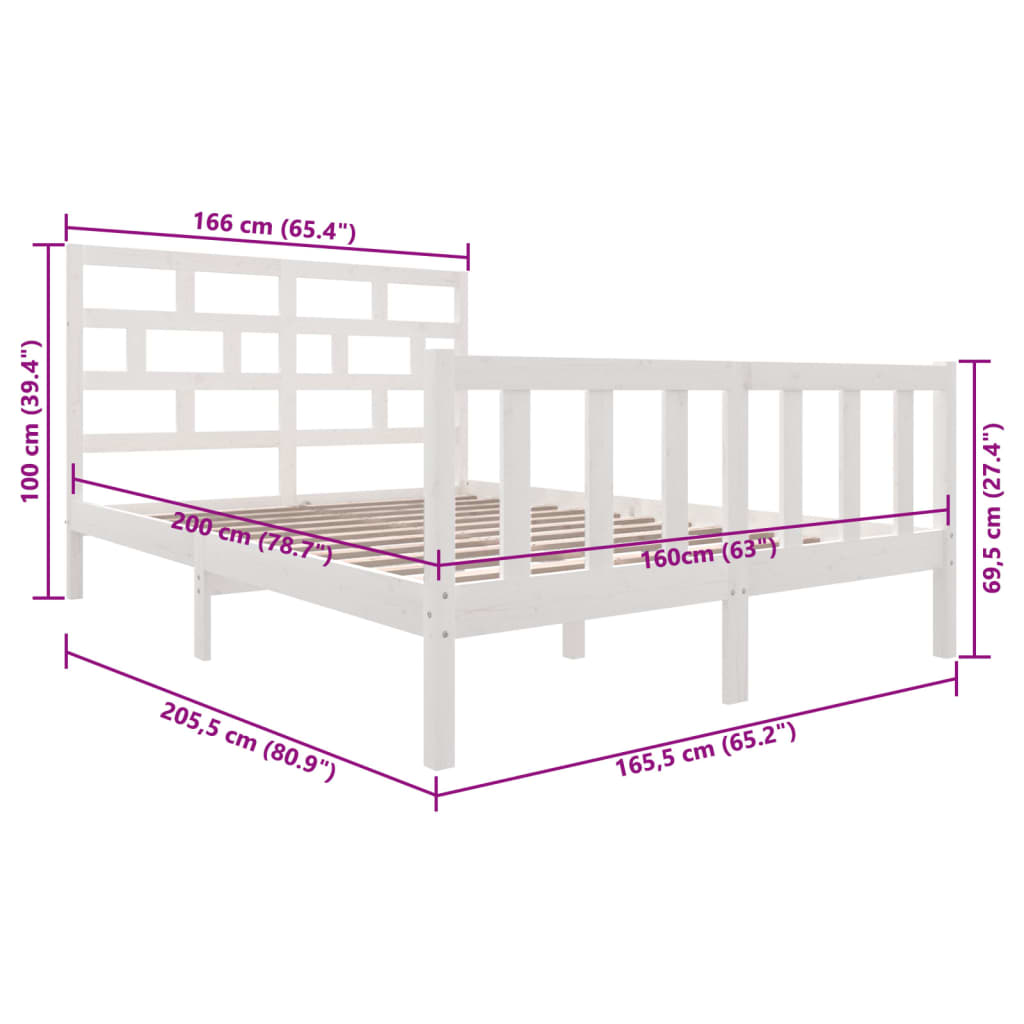 3101359 vidaXL Bed Frame without Mattress White Solid Wood 160x200 cm (810093+814205)