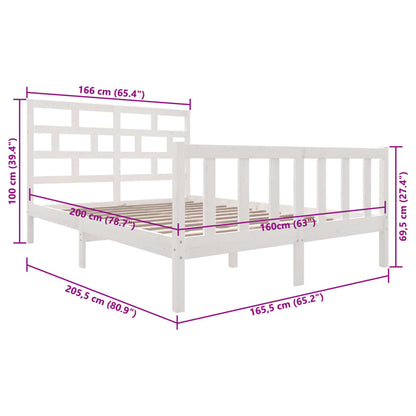 3101359 vidaXL Bed Frame without Mattress White Solid Wood 160x200 cm (810093+814205)