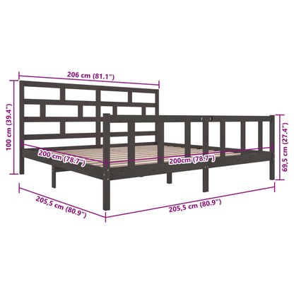 3101370 vidaXL Bed Frame without Mattress Grey Solid Wood 200x200 cm (810104+814216)