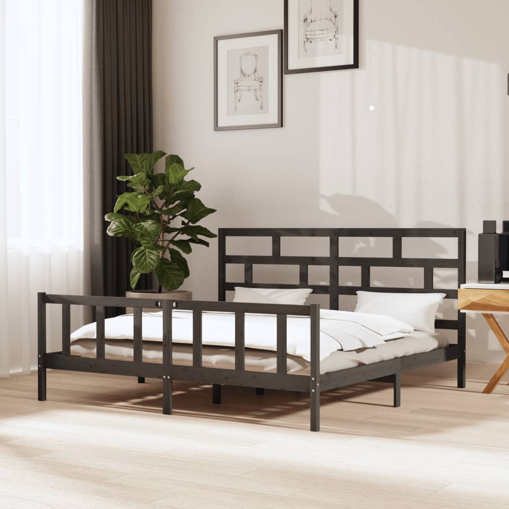 3101370 vidaXL Bed Frame without Mattress Grey Solid Wood 200x200 cm (810104+814216)