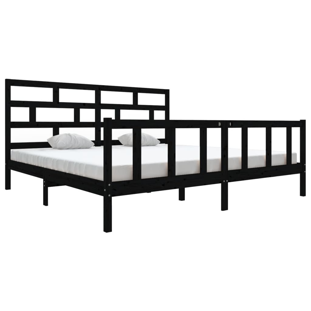 3101372 vidaXL Bed Frame without Mattress Black Solid Wood 200x200 cm (810106+814218)