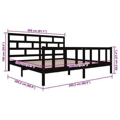 3101372 vidaXL Bed Frame without Mattress Black Solid Wood 200x200 cm (810106+814218)