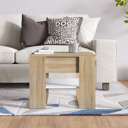 vidaXL Coffee Table White and Sonoma Oak 55.5x55x45 cm Engineered Wood