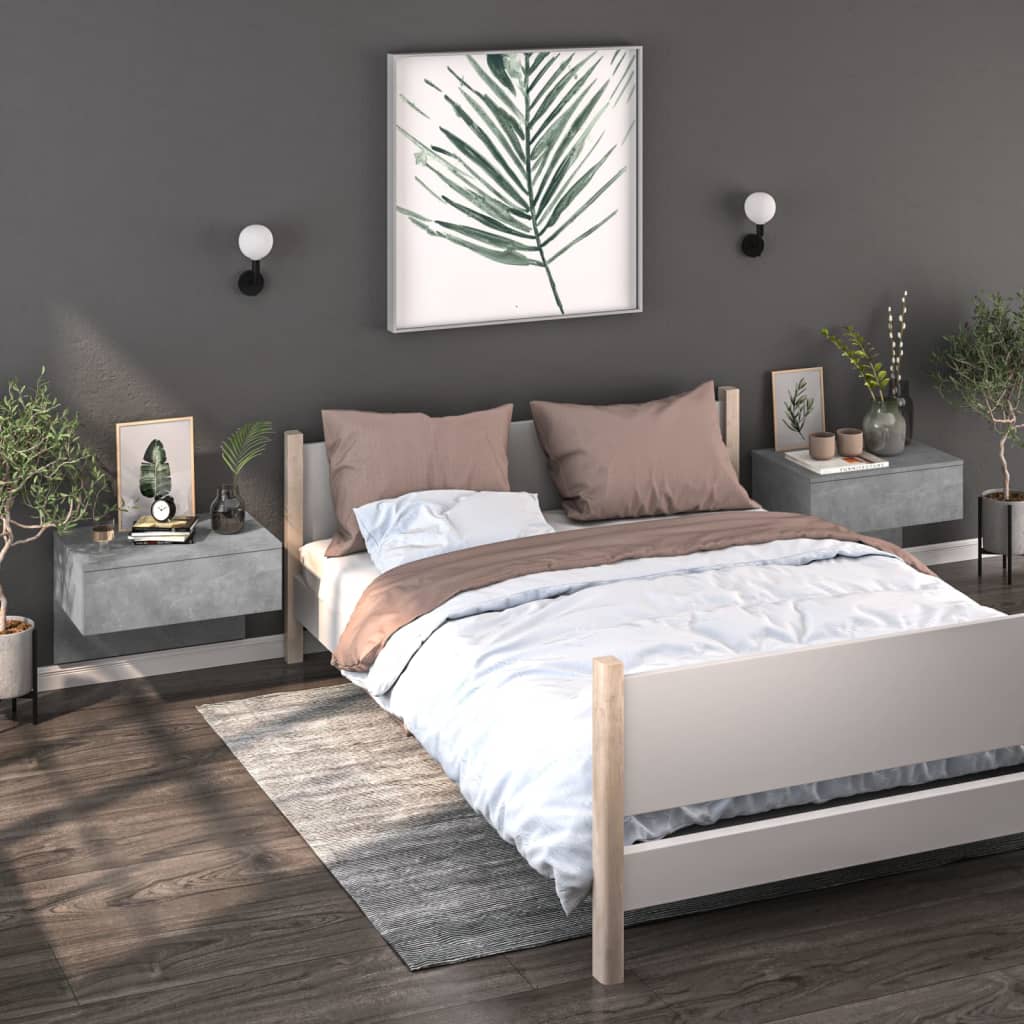 vidaXL Wall-mounted Bedside Cabinets 2 pcs Concrete Grey